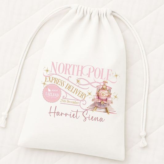 Pink North Pole Drawstring Bag